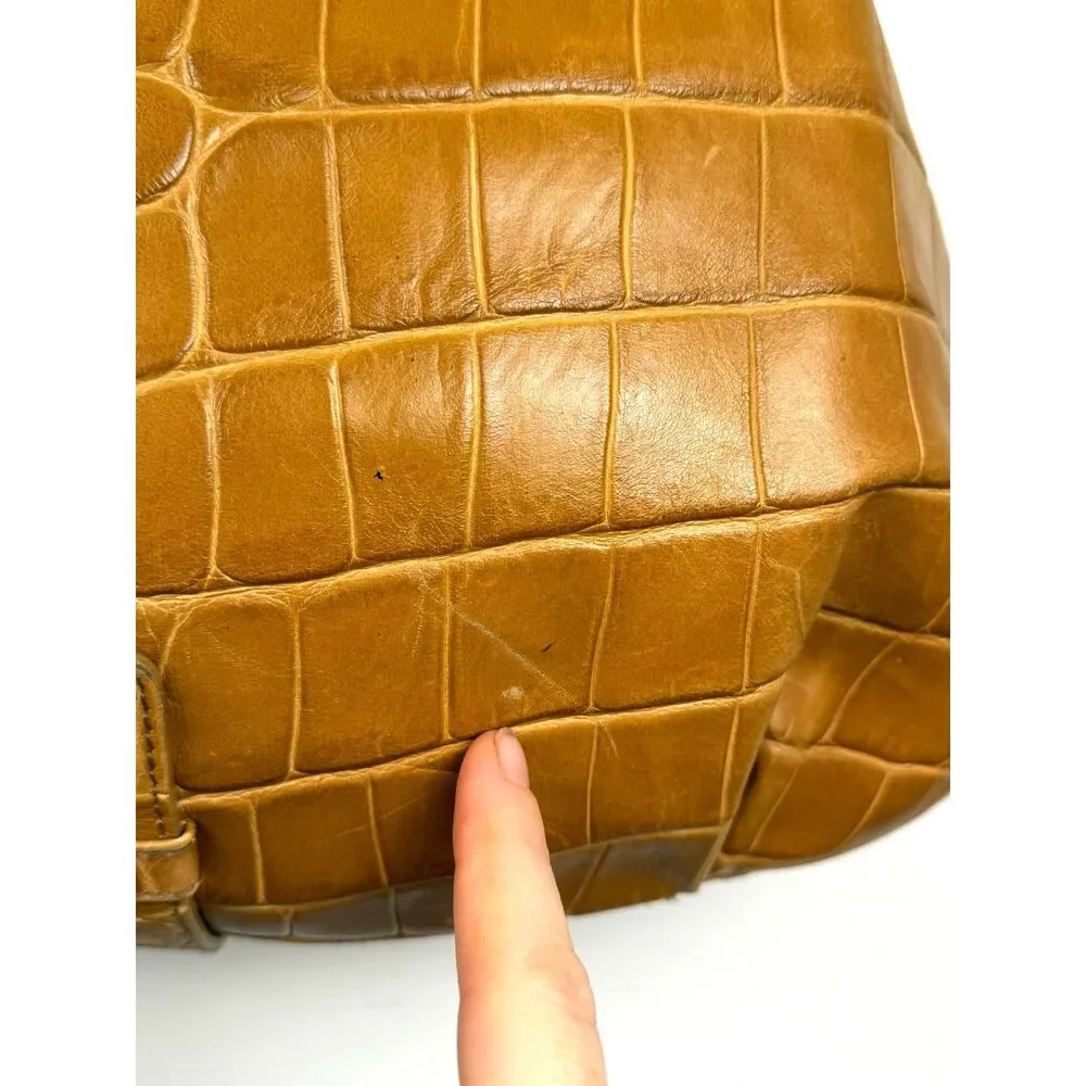 Y2K Vintage Furla Italian Leather Croc‎ Embossed Shoulder Bag Camel Hobo Purse